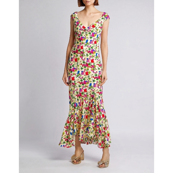 NWOT Saloni 90s Daphne-C Garden Party Silk Floral Slip Maxi Dress - Picture 1 of 16